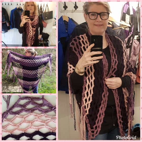 Kollasj lilla trekantet sjal