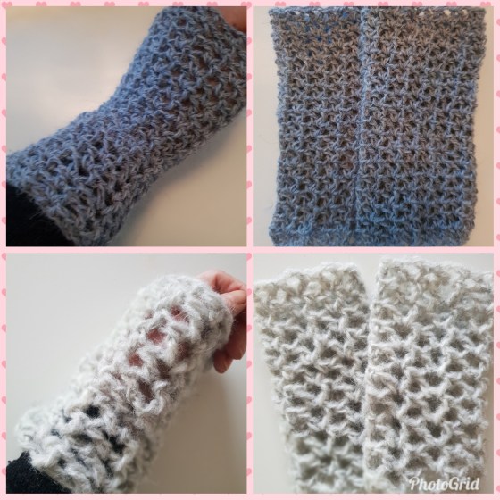 kollasj hvite og blå pulsvanter