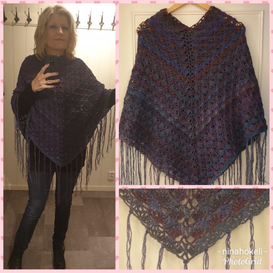 Kollasj poncho heklet i flerfarget farge