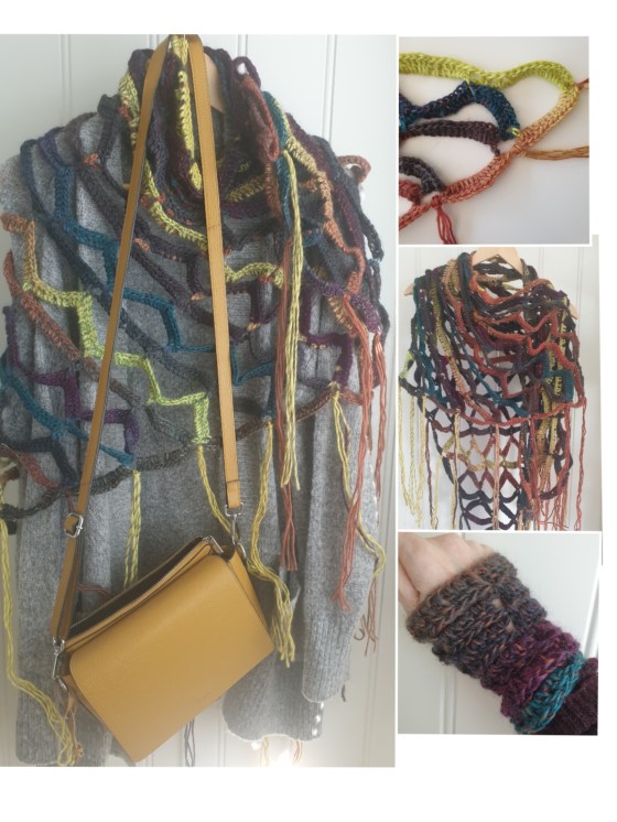 sjal i staver med pulsvanter